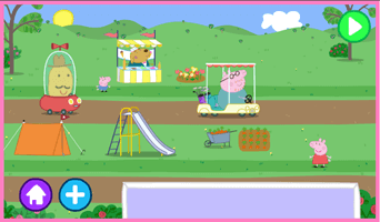 Peppa park world. Includes tent, mr potatoe, daddy pig, and carrot patch